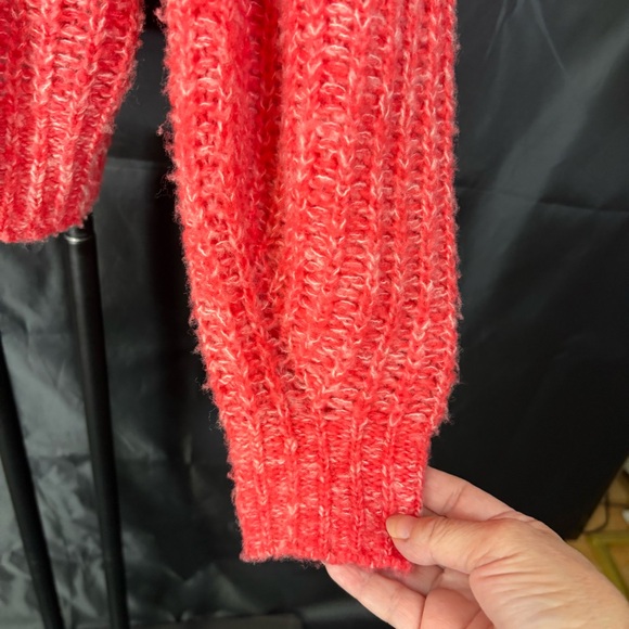 Anthropologie Vibrant Coral V-Neck Sweater - Picture 5 of 13